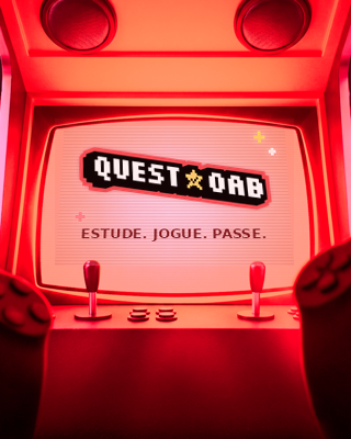Fliperama com a logo Quest.OAB na tela